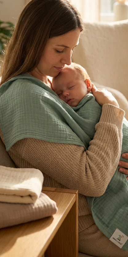 Sparset Wombi Newborn Boho Animals + Musselinspucktücher / Sommerschlafsack